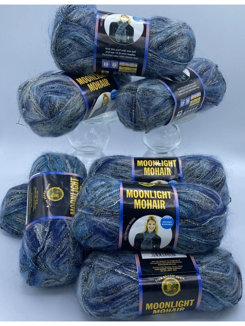 Lot Of 10 Skeins Lion Brand Yarn Moonlight Mohair Blue Glacier Bay Italy